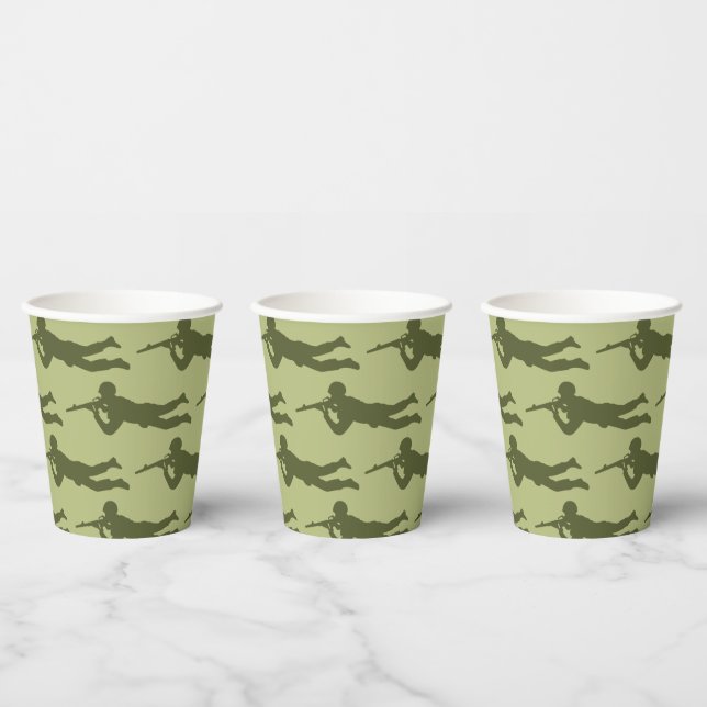 Gobelets En Papier Pose de sniper de l'Armée Verte (Multi)