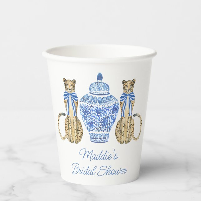 Gobelets En Papier Poterie chinoiserie à l'aquarelle avec un guépard (Recto)