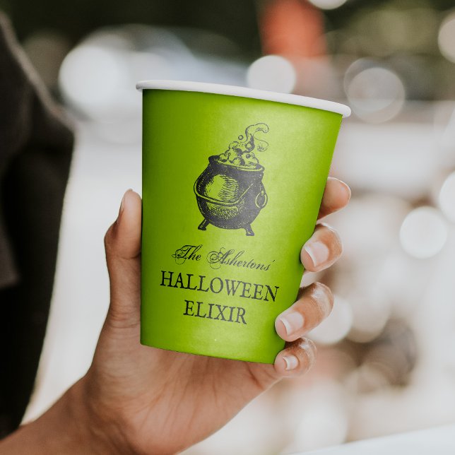Gobelets En Papier Potion de fête d'Halloween drôle de chaudron vert (Créateur téléchargé)