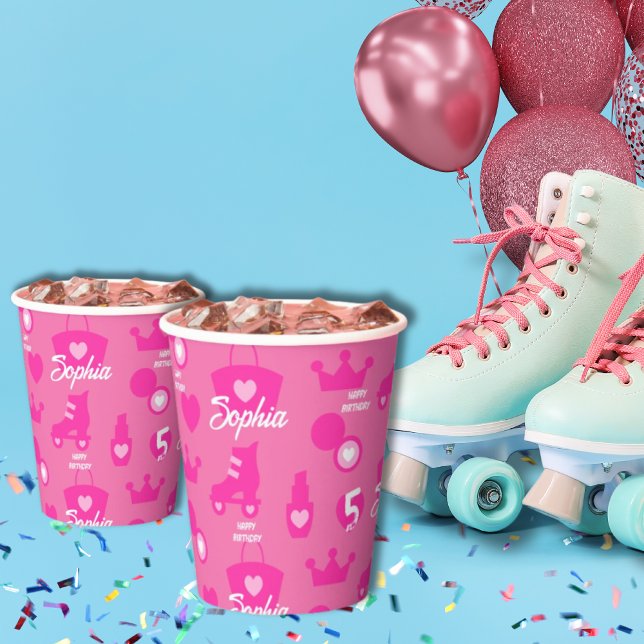 Gobelets En Papier Poupée rose fête d'anniversaire, âge personnalisé, (Créateur téléchargé)