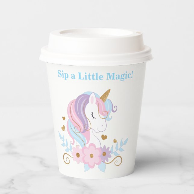 Gobelets en papier pour anniversaire Licorne Arc-e (Recto)