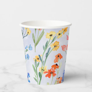 Gobelets En Papier Prairie colorée de fleurs sauvages printanières