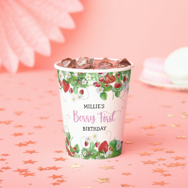 Gobelets En Papier Premier anniversaire de fraise (Insitu)