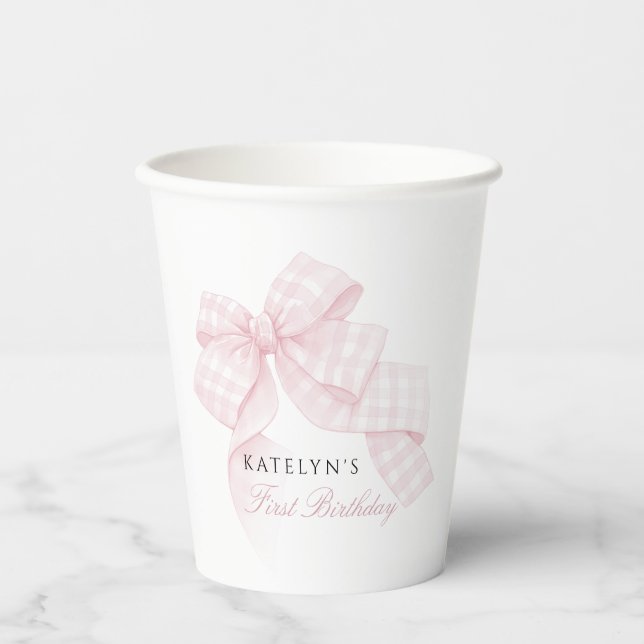 Gobelets En Papier Premier anniversaire de la Bow rose (Recto)
