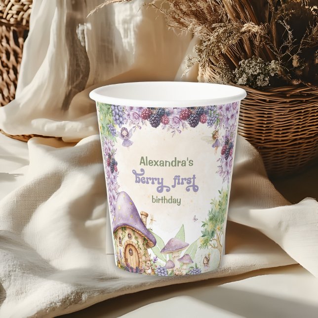 Gobelets En Papier Premier anniversaire de la première fée de baies p (Créateur téléchargé)
