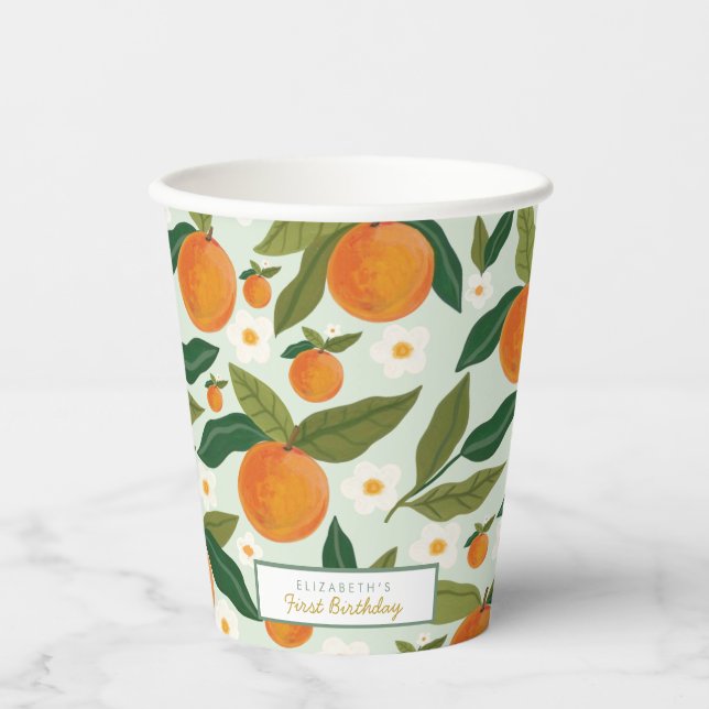 Gobelets En Papier Premier anniversaire de Little Cutie Orange (Recto)