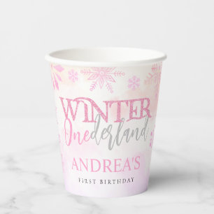 Gobelets En Papier Premier anniversaire de l'Onederland rose pâle