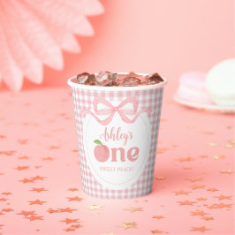 Gobelets En Papier Premier anniversaire de Peach En vichy rose