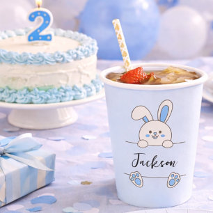 Gobelets En Papier Premier Anniversaire du Petit Lapin Bleu Mignon