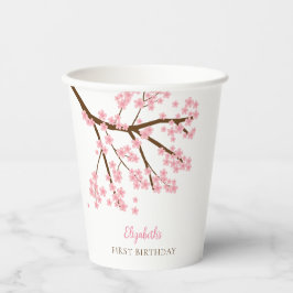 Gobelets En Papier Premier Anniversaire Printemps Cerise Fleurs Flora