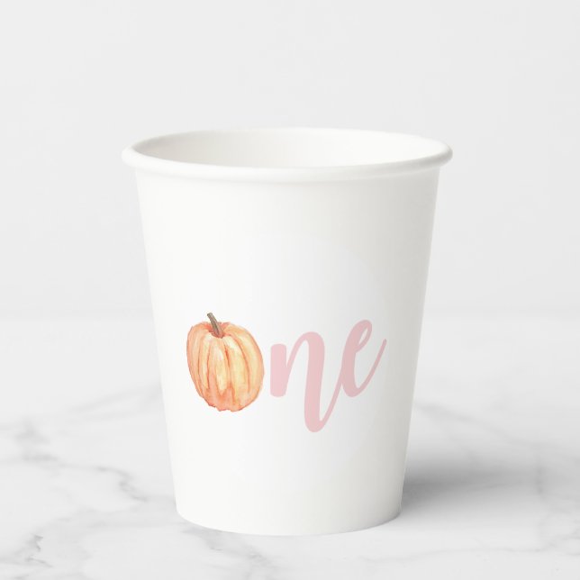 Gobelets En Papier Premier anniversaire rose pastel petit Citrouille (Recto)