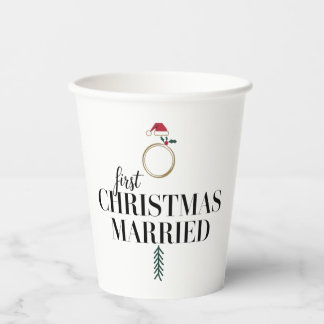 Gobelets En Papier Premier Noël Marié Nouveaux Mariés Vacances, Corre