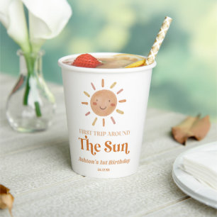 Gobelets En Papier Premier Voyage Autour Du Soleil Boho 1ère fête d'a