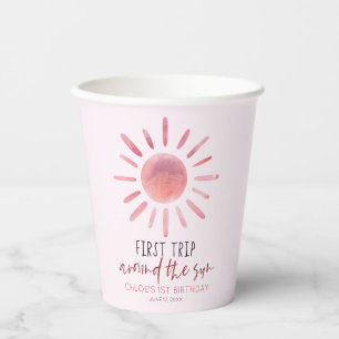 Gobelets En Papier Premier Voyage Rose Autour Du Soleil 1Er Anniversa