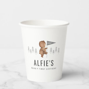 Gobelets En Papier Première anniversaire de la forêt d'ours