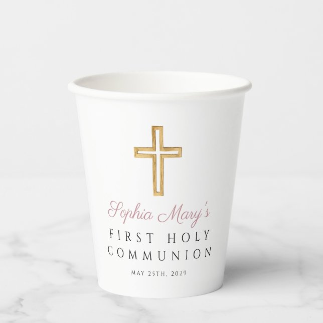 Gobelets En Papier Première communion Fille Croix religieuse (Recto)