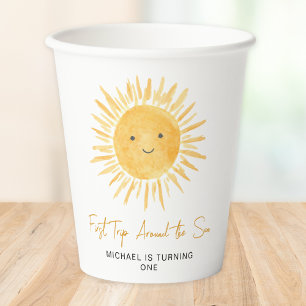 Gobelets En Papier Première Fête d'Anniversaire Garçon Autour du Sole