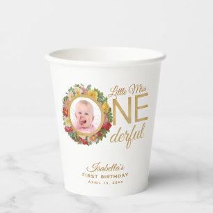Gobelets En Papier Première photo d'anniversaire en Rose Wreath Gold