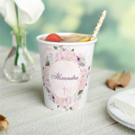 Gobelets En Papier Première Sainte Communion Roses roses roses