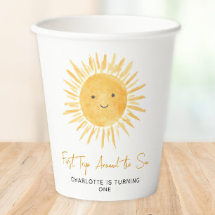 Gobelets En Papier Première Tour Autour Du Soleil Fête D'anniversaire
