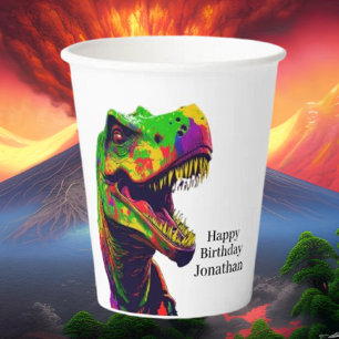 Gobelets En Papier Préparez-vous à une fête d'anniversaire Dino-Mite