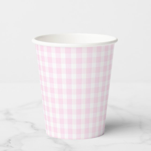 Gobelets En Papier Preppy Rose En vichy Plaid Premier anniversaire (Recto)