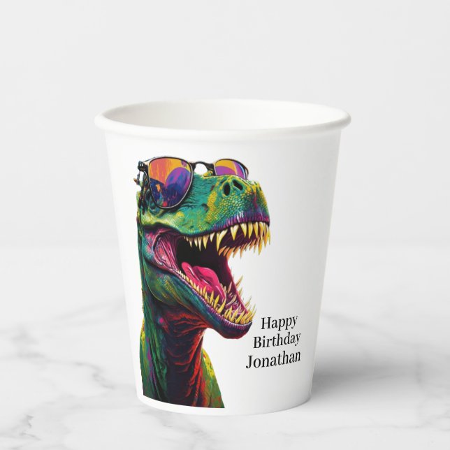 Gobelets En Papier Prêt pour une fête d'anniversaire Dino-Mite (Recto)