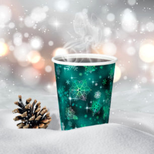 Gobelets En Papier Prettist Snowflakes Motif Green ID846