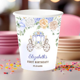 Gobelets En Papier Princess Anniversaire Carriage Blue Floral