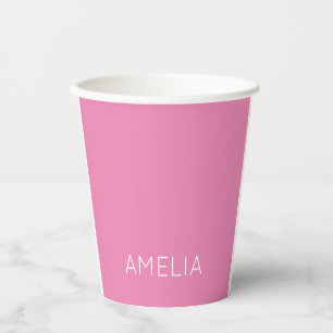 Gobelets En Papier Propre Nom Moderne Minimaliste Professionnel Rose 