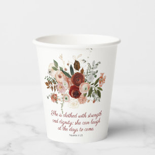 Gobelets En Papier Proverbes 31:25 Élégant rose rose floral rose