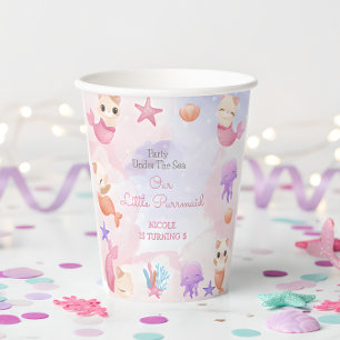 Gobelets En Papier Purmaid chat sirène mignonne fille anniversaire