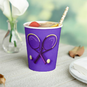 Gobelets En Papier Purple Anniversaire Raquettes et Balls Tennis