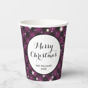 Gobelets En Papier Purple Buffalo Plaid Family Christmas Party