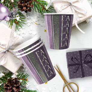 Gobelets En Papier Purple Green Fa Noël La La Motif#27 ID1009