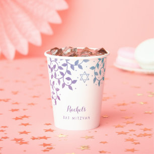Gobelets En Papier Purple + Turquoise Arbre de vie Bat mitzvah