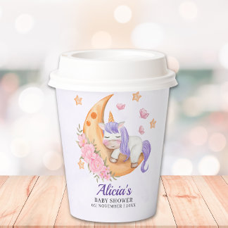 Gobelets En Papier Purple Unicorn Baby Shower Girl