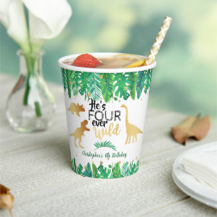 Gobelets En Papier Quatre Dinosaures Sauvages Boys 4e anniversaire