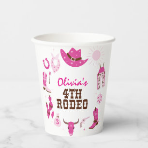 Gobelets En Papier Quatrième rodéo rose cowboy occidental 4e annivers