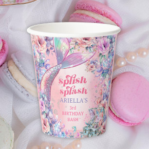 Gobelets En Papier Queue de sirène pailletée de fleurs pour 3ème anni