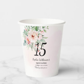 Gobelets En Papier Quinceanera 15e anniversaire Rustique Floral Custo