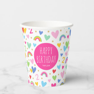 Gobelets En Papier Rainbow Hearts 2e fête d'anniversaire Nom personna