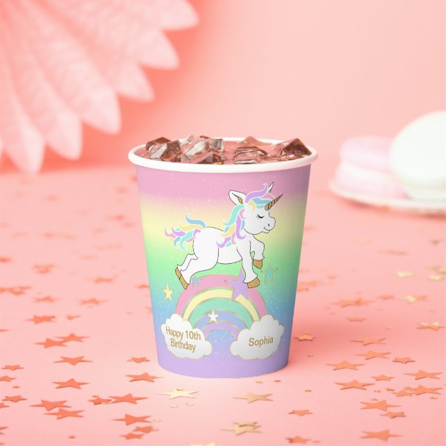 Gobelets En Papier Rainbow Unicorn Anniversaire (Insitu)