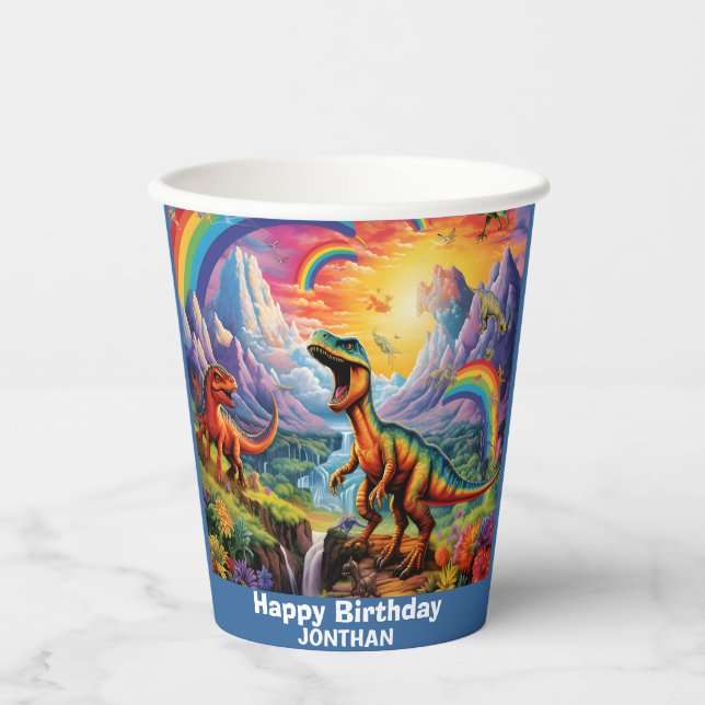 Gobelets En Papier Rainbow Wild One dinosaures Blue (Recto)
