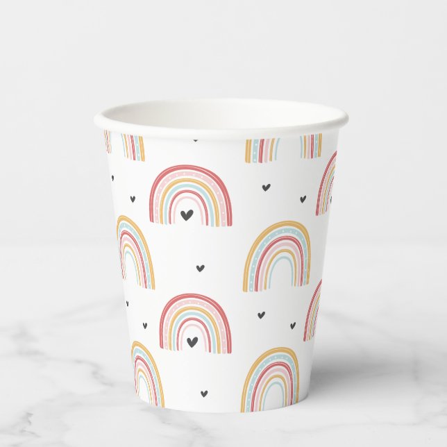 Gobelets En Papier Rainbows et Hearts Fête d'anniversaire (Recto)
