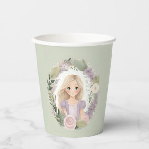 Gobelets En Papier Rapunzel vert et violet
