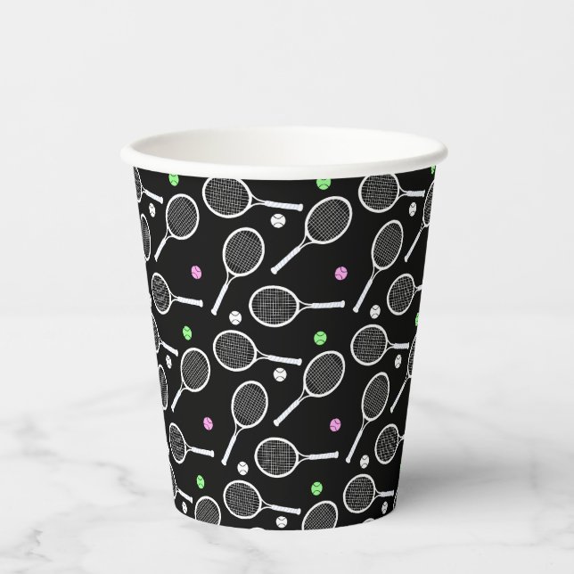Gobelets En Papier Raquette de tennis Motif Extravagant noir (Recto)