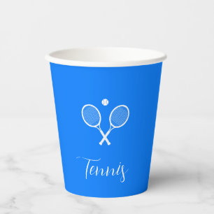 Gobelets En Papier Raquettes de tennis et boule Ultramarine bleu