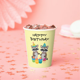 Gobelets En Papier ratons laveurs et cupcakes anniversaire jaune clai