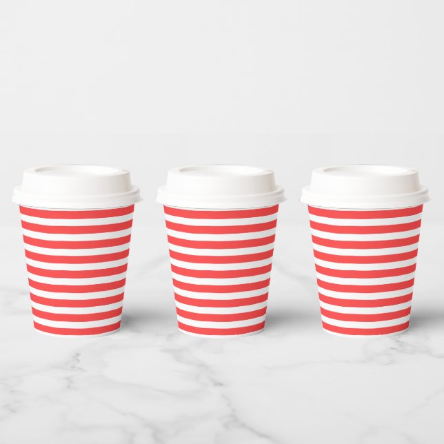 Gobelets En Papier Rayé Horizontal Simple Rouge Rosé et Blanc (Multi)